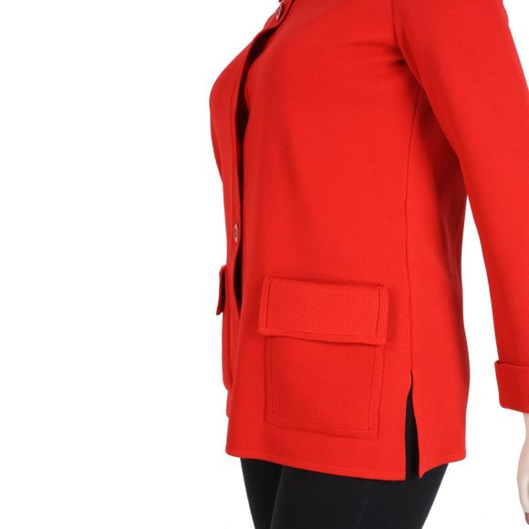 L XL Vintage 60s Gold Crown Le Roy Red Double Knit Simple Mod Cardigan w Pockets - Picture 6 of 9